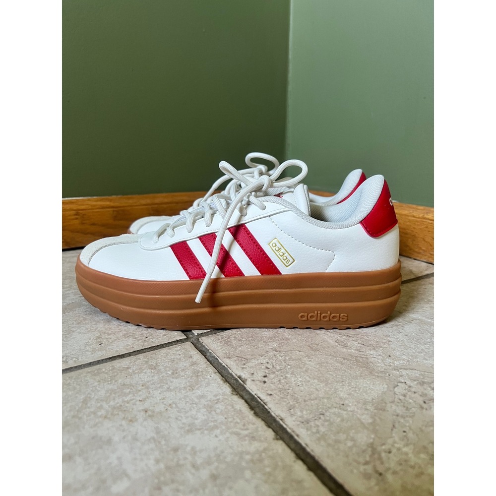 white red Adidas VL
Court Bold platform sneakers stacked gum sole mens size 6